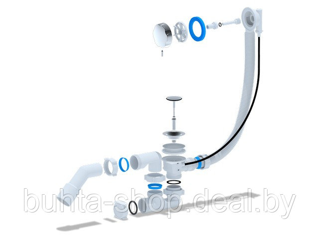 Сифон для ванны Т-обр выпуск клик-клак, круг.перелив, гофра 40/50-45 АНИ пласт, EM321 (15) - фото 1 - id-p225286230