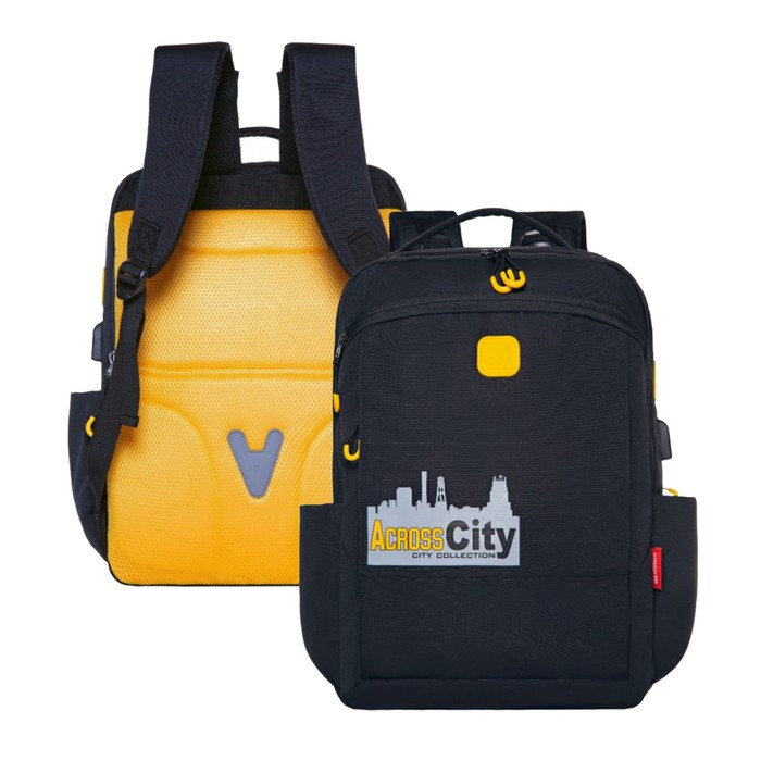 Рюкзак молодёжный 45 х 31 х 12 см, эргономичная спинка, Across М-4, чёрный/жёлтый M-4-1 - фото 1 - id-p225286463