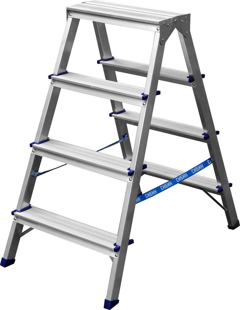 Сибин Лестница-стремянка двухсторонняя алюминиевая, 4 ступени (38825-04) СИБИН - фото 1 - id-p225286077