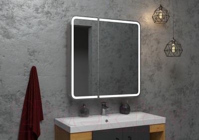 Шкаф с зеркалом для ванной Континент Elliott Led 80x80 - фото 9 - id-p225296462