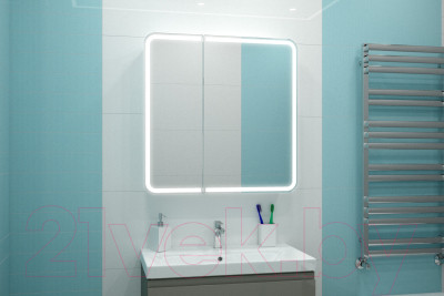 Шкаф с зеркалом для ванной Континент Elliott Led 80x80 - фото 10 - id-p225296462