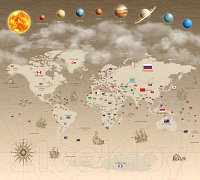 Фотообои листовые Vimala Карта мира с флагами