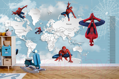 Фотообои листовые Citydecor Superhero Spiderman карта мира с ростомером 7 - фото 2 - id-p225316576