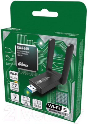 Wi-Fi/Bluetooth-адаптер Ritmix RWA-650 USB - фото 5 - id-p225310216