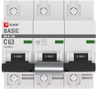 Выключатель автоматический EKF Basic ВА 47-100 3P 63A (C) 10kA / mcb47100-3-63C-bas - фото 2 - id-p225328775