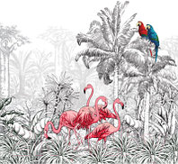 Фотообои листовые ФабрикаФресок Контрастные фламинго и попугаи / 283270
