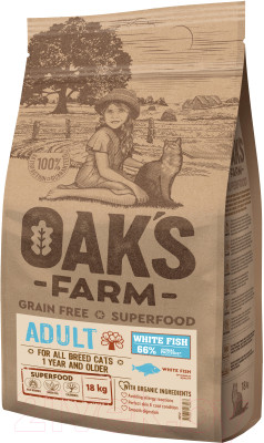 Сухой корм для кошек Oak's Farm Беззерновой для взрослых кошек. Белая рыба - фото 1 - id-p225346916