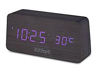 Часы настольные электронные на батарейках с будильником подсветкой температурой черные светящиеся Kitfort