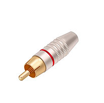 Штекер RCA на кабель разборный - никель (металлический), 1 красная полоса