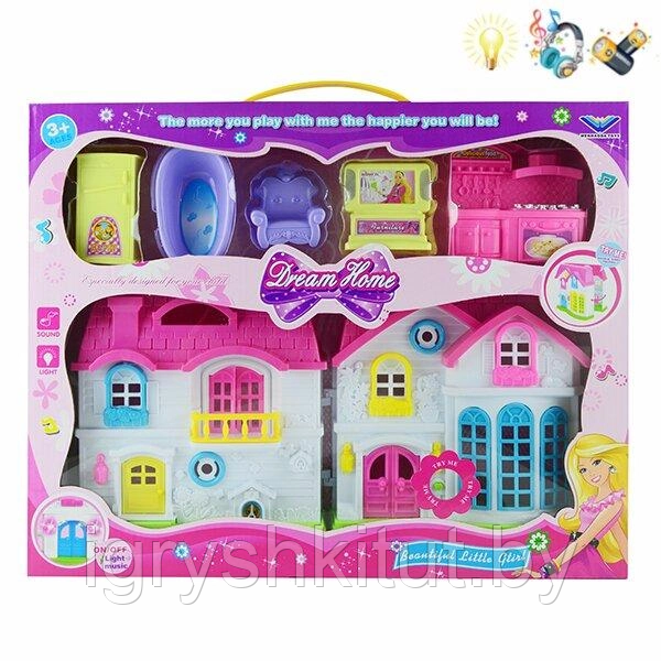 Складной двухэтажный домик для кукол со световыми и звуковыми эффектами - фото 1 - id-p225355204