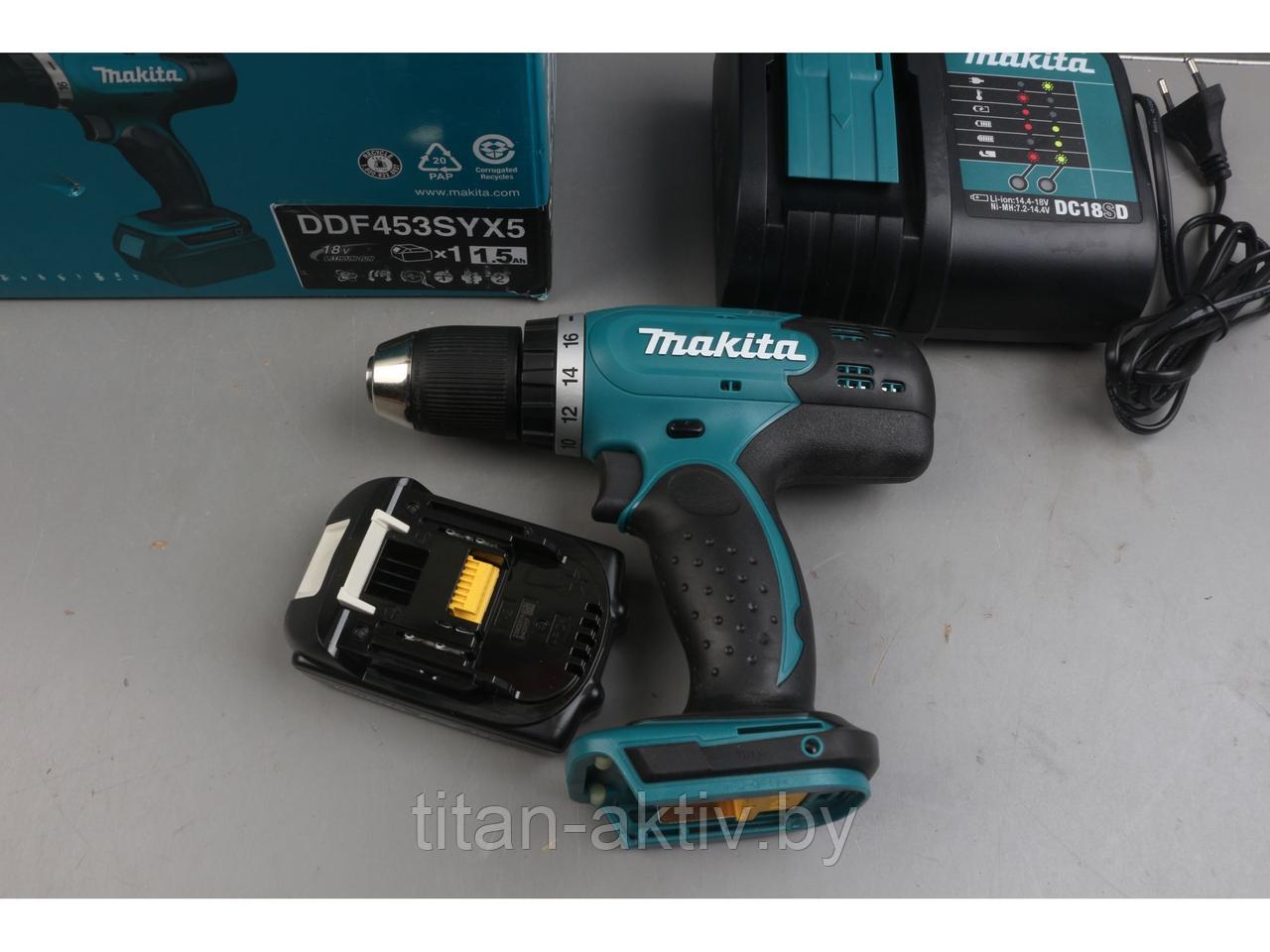 Аккум. дрель-шуруповерт MAKITA DDF 453 SYX5 в кор. уцененный (0996116940) (18.0 В, 1 акк., 1.5 А/ч L - фото 3 - id-p225104662