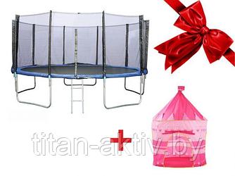 Батут с защитной сеткой и лестницей, 457.5х85 см + Домик- палатка игровая детская, Замок, ARIZONE