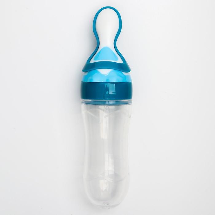 Бутылочка для кормления, силиконовая, с ложкой, от 5 мес., 90 мл, цвет голубой - фото 1 - id-p225374332