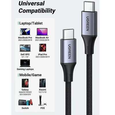 Кабель UGREEN US535-90440 USB-C to USB-C Cable 240W, в оплётке, 2m черный - фото 6 - id-p225399322