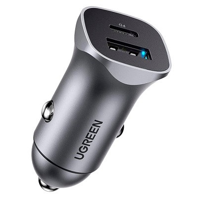 Автомобильное зарядное устройство UGREEN CD130-30780, USB-A + USB-C; 20W Fast Charge серый - фото 1 - id-p225399326