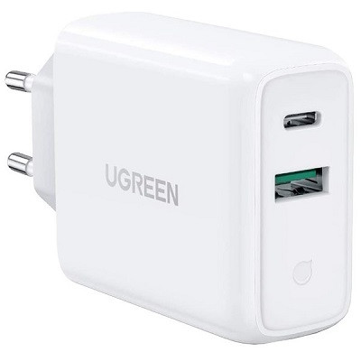 Сетевое зарядное устройтсво UGREEN CD170-60468, USB-A+USB-C, PD 36W Fast Charge, белый - фото 1 - id-p225399305