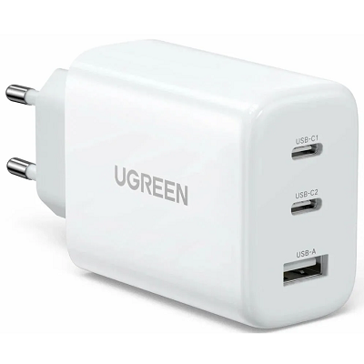 Сетевое зарядное устройство Ugreen CD275-90496, USB-A+2*USB-C 65W белый - фото 1 - id-p225399338