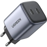Сетевое зарядное устройство UGREEN CD294-90573 Nexode USB-C+USB-C, 45W (25W+20W), PD, серый