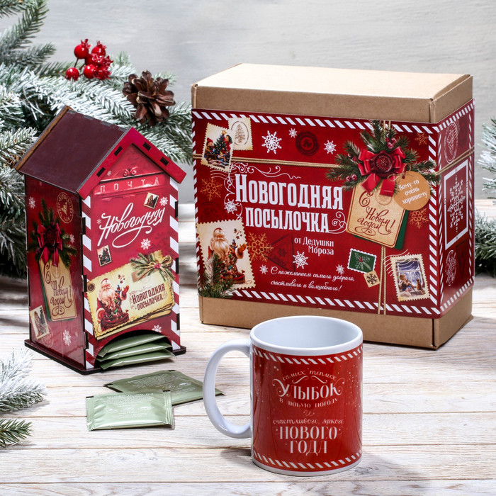 Подарочный набор: чайный домик и кружка «Новогодняя посылочка» - фото 1 - id-p225409998