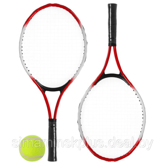 Ракетки для большого тенниса ONLYTOP, детские, с мячом, набор 2 шт., цвет красный - фото 1 - id-p225411566