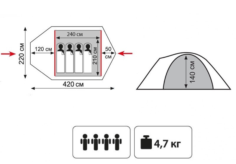 Туристическая палатка TRAMP LITE CAMP 4 (V2) SAND - фото 2 - id-p180584111