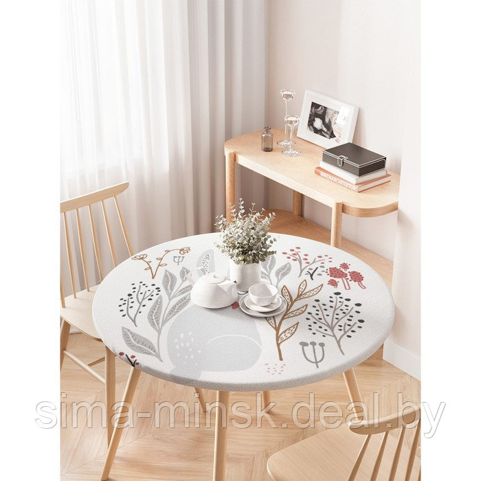 Скатерть на кухонный стол «Зайчик в цветах», круглая на резинке, диаметр 105-120 см - фото 3 - id-p225414223