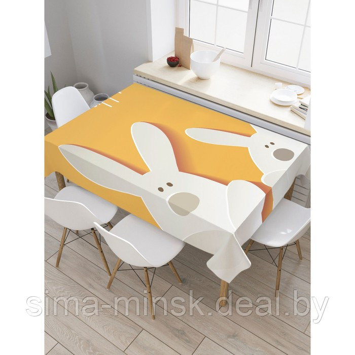 Скатерть на стол с рисунком «Пасхальные зайцы наив», размер 145x180 см - фото 1 - id-p225414233