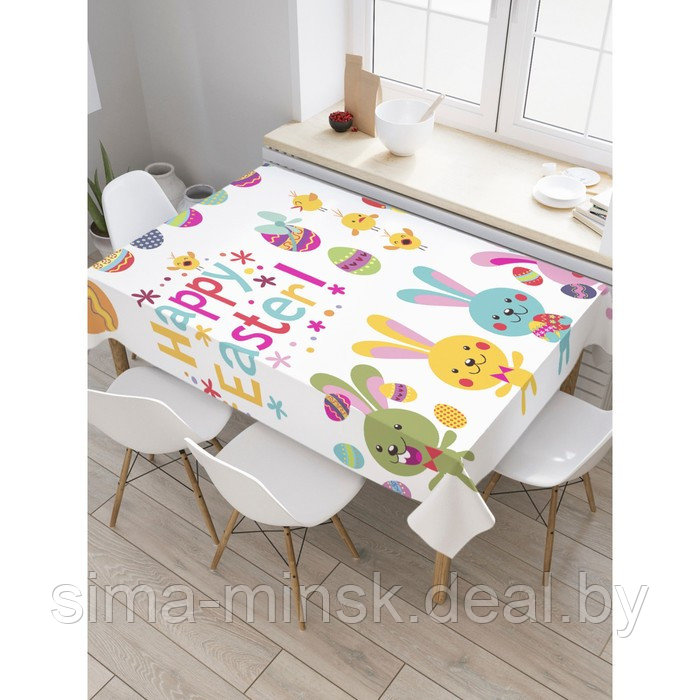 Скатерть на стол с рисунком «Зайчики и пасхальные яйца», размер 145x180 см - фото 1 - id-p225414240