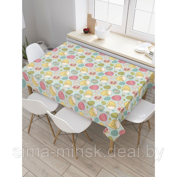 Скатерть на стол с рисунком «Цветы на пасхальных яйцах», размер 120x145 см - фото 1 - id-p225414195