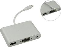 Конвертер Кабель-переходник Lightning -- HDMI(F)+VGA(15F)+AUX (питание USB micro-B)