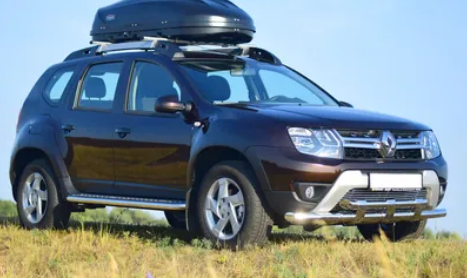 Защита PT Group переднего бампера двойная с пластинами d63/63 (НПС) для Renault Duster 2012-2020. - фото 2 - id-p123227147