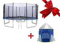 Батут с защитной сеткой и лестницей, 457.5х85 см + Домик- палатка игровая детская, Ракета, ARIZONE