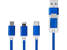 Универсальный зарядный кабель 3-в-1 с двойным входом, синий, фото 2
