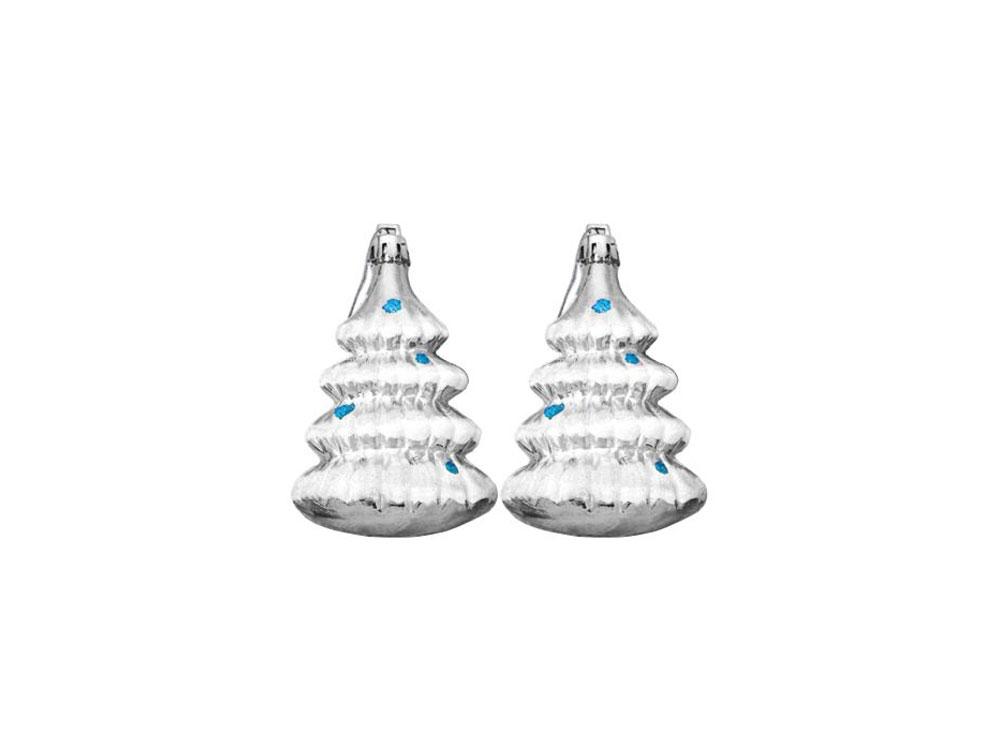 Новогоднее подвесное украшение Ёлочки в серебре из полистирола, набор из 2 шт / 8,6x5,8x3,2см - фото 1 - id-p225431483