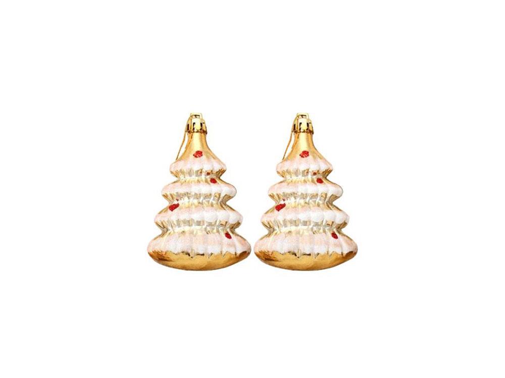 Новогоднее подвесное украшение Ёлочки в золоте из полистирола, набор из 2 шт / 8,6x5,8x3,2см - фото 1 - id-p225431484