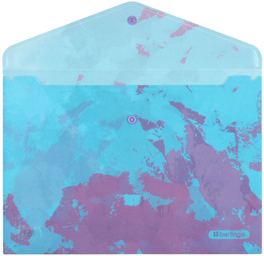 Папка-конверт пластиковая на кнопке Berlingo Haze А4+ толщина пластика 0,18 мм, голубая/сиреневая - фото 1 - id-p225433687