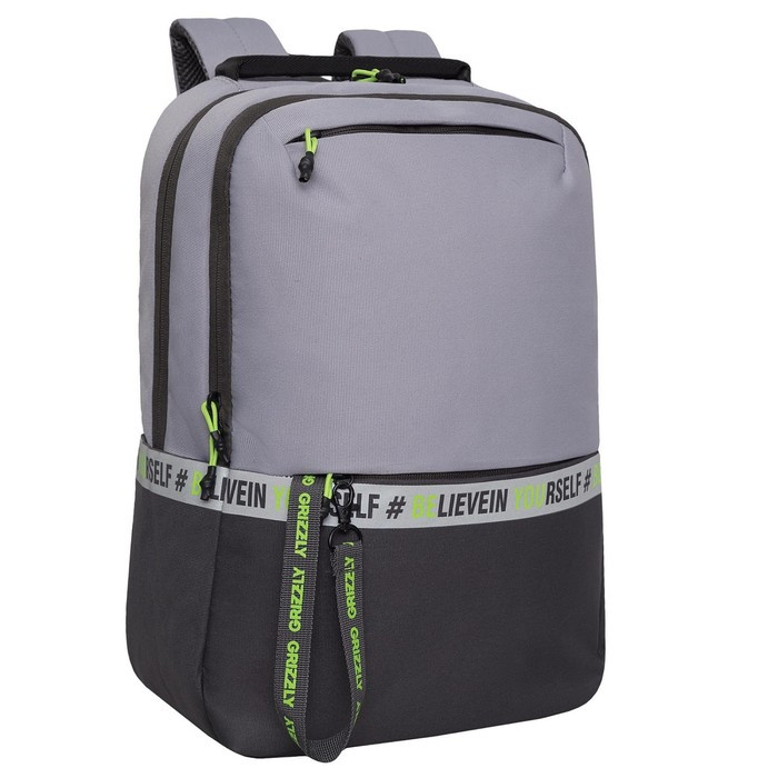 Рюкзак молодёжный 43 х 29 х 15 см, Grizzly, эргономичная спинка, отделение для ноутбука, чёрный/зелёный - фото 1 - id-p225434125