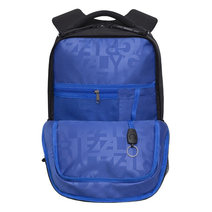Рюкзак молодёжный 39 х 26 х 19 см, Grizzly, эргономичная спинка, отделение для ноутбука, чёрный/синий - фото 3 - id-p225434126