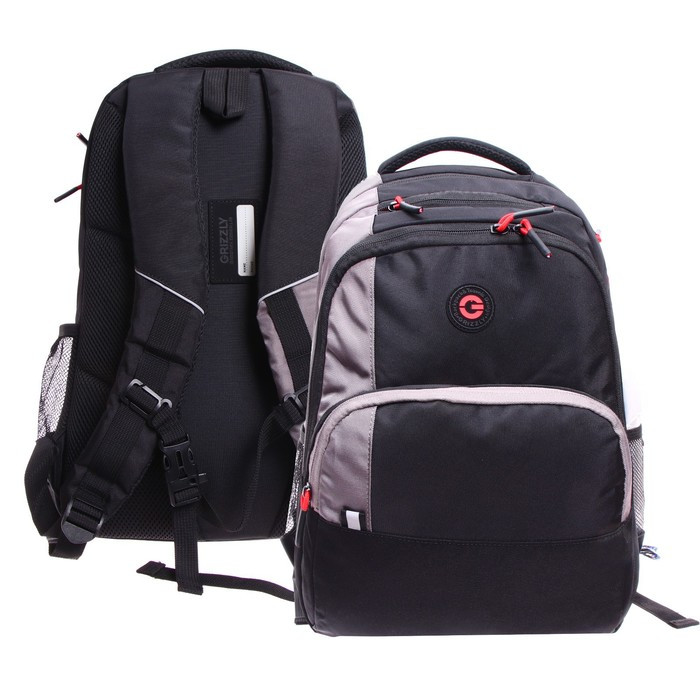 Рюкзак молодежный 45 х 32 х 23 см, эргономичная спинка, отделение для ноутбука, Grizzly 330, чёрный/серый - фото 1 - id-p225434137