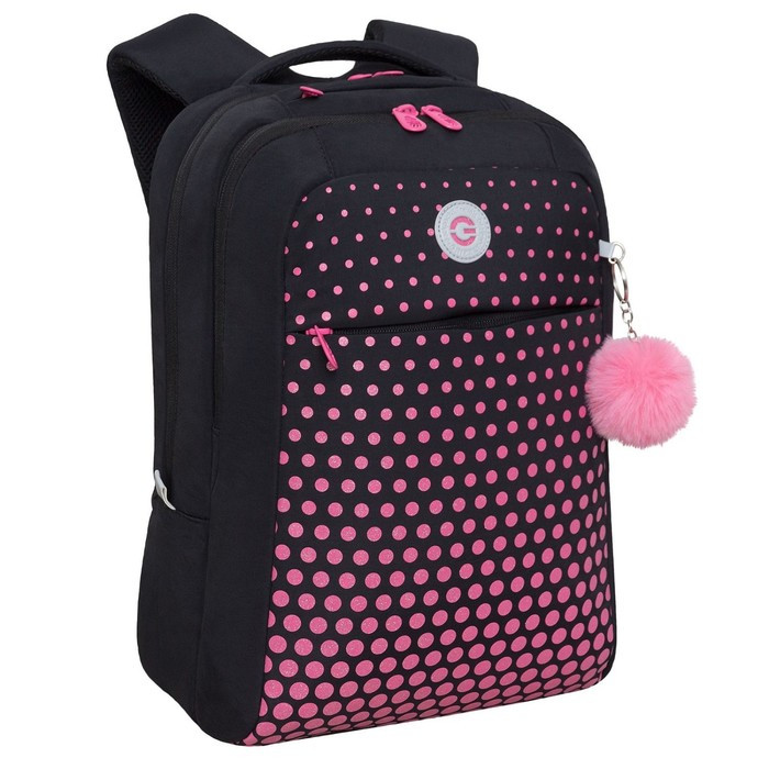 Рюкзак молодёжный 40 х 28 х 16 см, Grizzly, эргономичная спинка, отделение для ноутбука, чёрный/розовый - фото 1 - id-p225434148