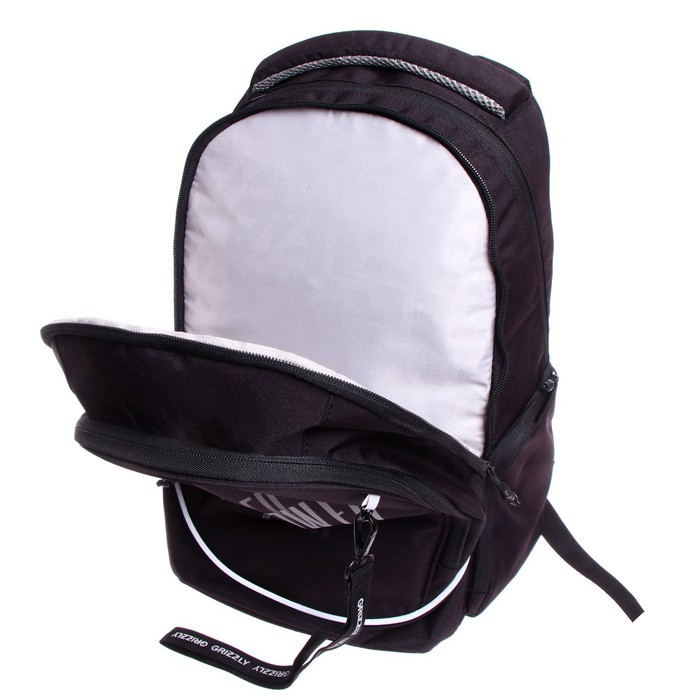 Рюкзак молодежный 44 х 28 х 23 см, эргономичная спинка, отделение для ноутбука, Grizzly 335, чёрный/серый - фото 9 - id-p225434160