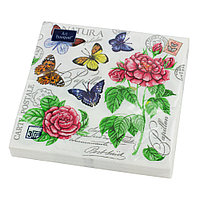 Салфетки бумажные "Бабочки и розы" 33x33см, 3 слоя, 20шт. Bouquet Art 37348