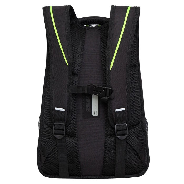 Рюкзак молодёжный 42 х 31 х 22 см, Grizzly, эргономичная спинка, отделение для ноутбука, чёрный/зелёный - фото 2 - id-p225434177