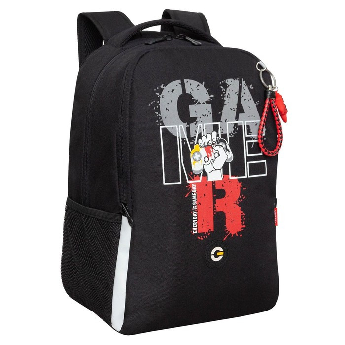 Рюкзак школьный, 38 х 29 х 16 см, Grizzly, эргономичная спинка, + брелок, чёрный - фото 1 - id-p225434203