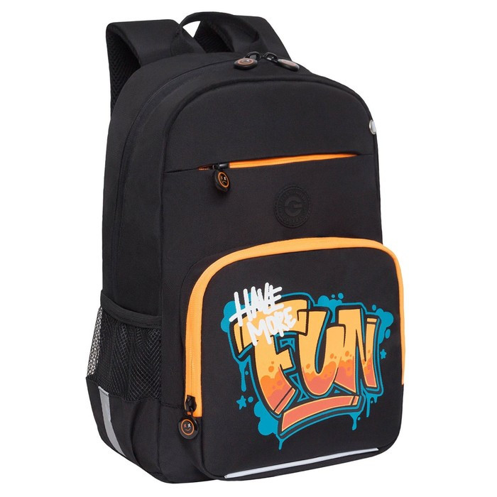 Рюкзак школьный, 40 х 25 х 13 см, Grizzly, эргономичная спинка, отделение для ноутбука, чёрный/оранжевый - фото 1 - id-p225434225