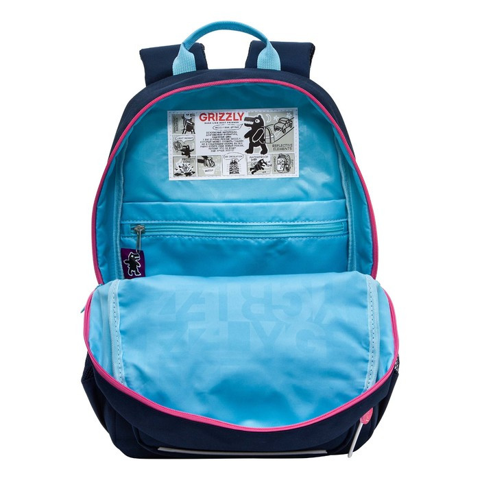 Рюкзак школьный, 40 х 25 х 13 см, Grizzly, эргономичная спинка, отделение для ноутбука, синий - фото 3 - id-p225434228