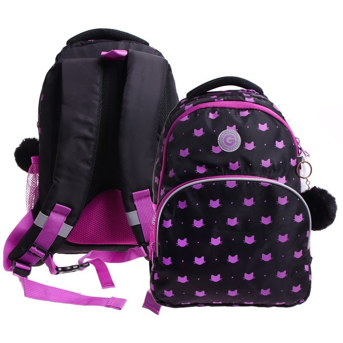 Рюкзак школьный, 40 х 27 х 20 см, Grizzly 360, эргономичная спинка, отделение для ноутбука, чёрный/сиреневый - фото 1 - id-p225434234