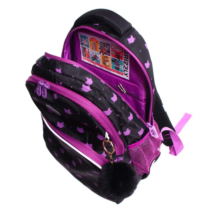 Рюкзак школьный, 40 х 27 х 20 см, Grizzly 360, эргономичная спинка, отделение для ноутбука, чёрный/сиреневый - фото 10 - id-p225434234