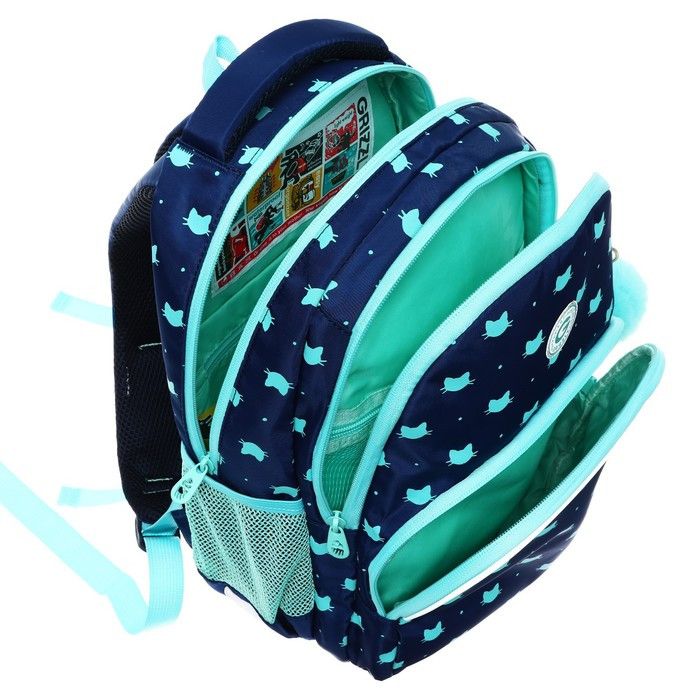 Рюкзак школьный, 40 х 27 х 20 см, Grizzly 360, эргономичная спинка, отделение для ноутбука, синий/зелёный - фото 8 - id-p225434235