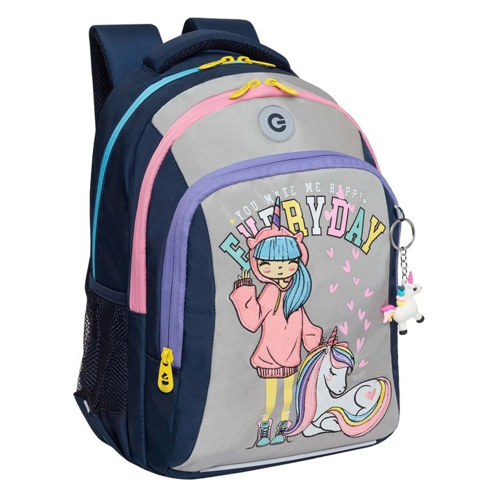 Рюкзак школьный, 40 х 27 х 20 см, Grizzly, эргономичная спинка, отделение для ноутбука, синий - фото 1 - id-p225434252